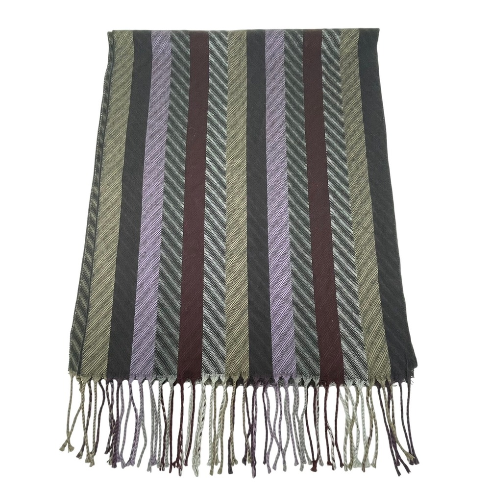 Cashmink V. Fraas Men's Multicolor Stripe Fringe Scarf 68x13 Boho Gorpcore Artsy